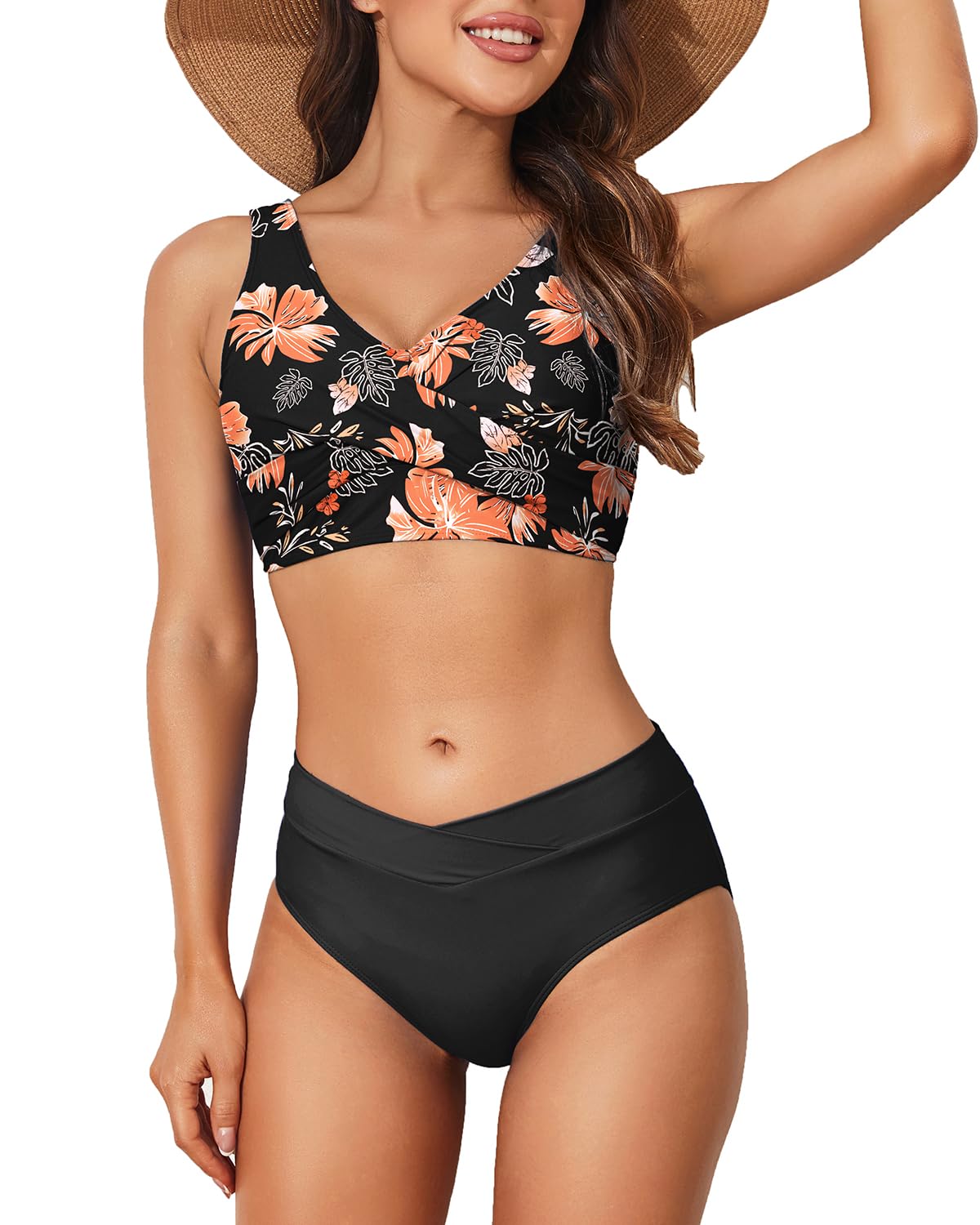 Limeeke Women's High Waisted Bikini Set Twist Front Two Piece Swimsuit Lace Up Tie Back Bathing Suits